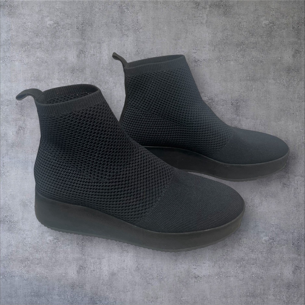 Eileen Fisher Black Mars Stretch Knit Wedge Heel Booties Womens 9 Comfort